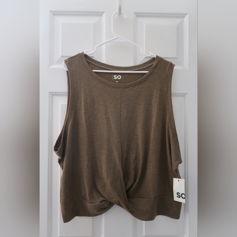 SO Green Sleeveless Muscle Tee with Tie Front